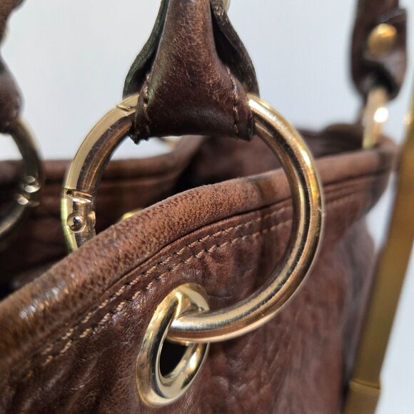 Aleanto Collezioni Italy Brown Leather Large 10x15 Boho Travel Tote Fur Flap - Picture 5 of 10